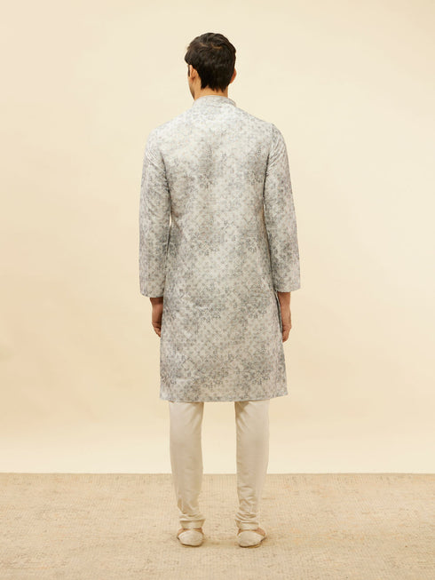 Manyavar Cloud Grey Abstract Print Foil Work Kurta Set