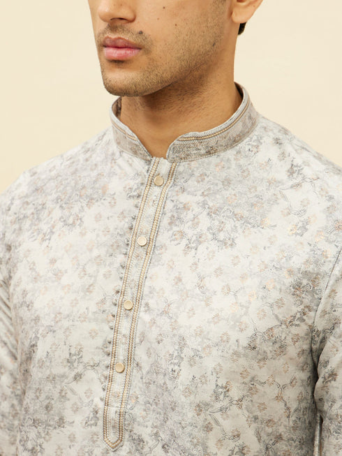Manyavar Cloud Grey Abstract Print Foil Work Kurta Set