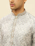 Manyavar Cloud Grey Abstract Print Foil Work Kurta Set