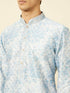 Manyavar Aquamarine Blue Watercolor Effect Printed Kurta Set