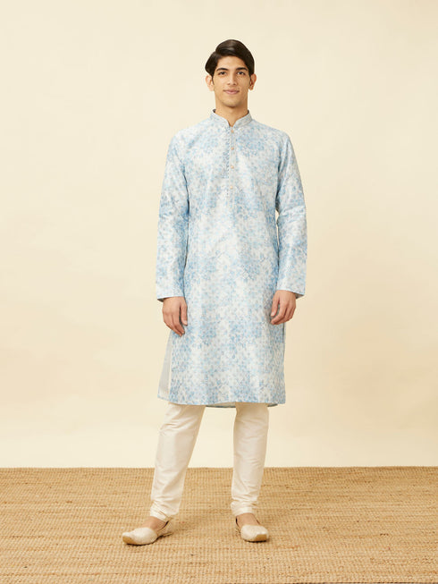 Manyavar Aquamarine Blue Watercolor Effect Printed Kurta Set