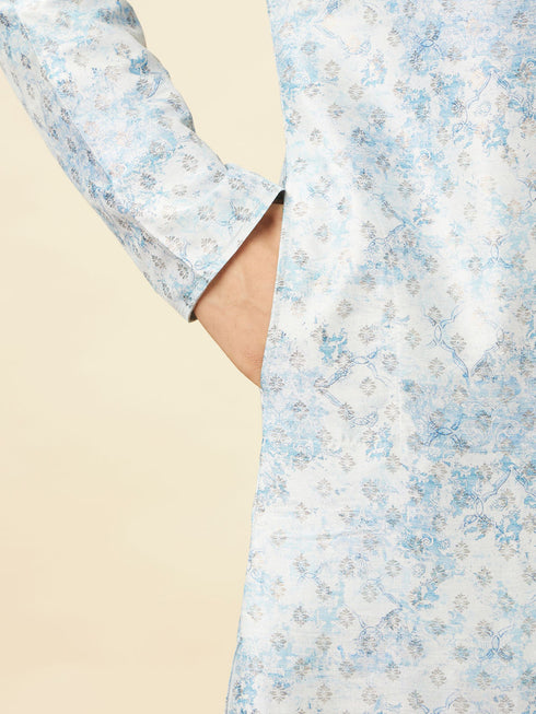 Manyavar Aquamarine Blue Watercolor Effect Printed Kurta Set