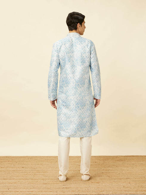 Manyavar Aquamarine Blue Watercolor Effect Printed Kurta Set