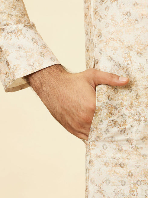 Manyavar Sand Beige Foil Print Buta Printed Kurta