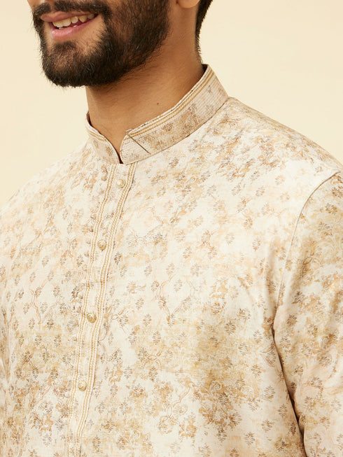 Manyavar Sand Beige Foil Print Buta Printed Kurta