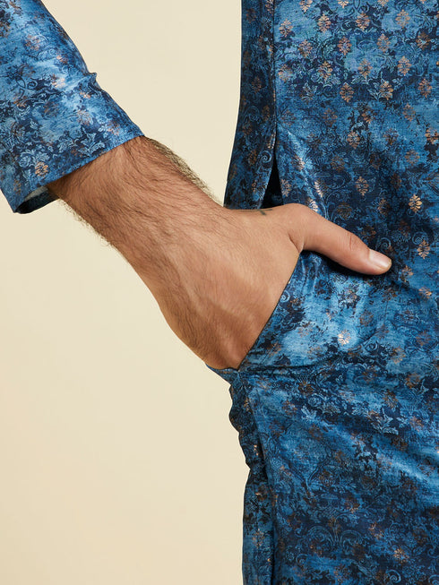 Manyavar Blue Elegance Kurta Pajama