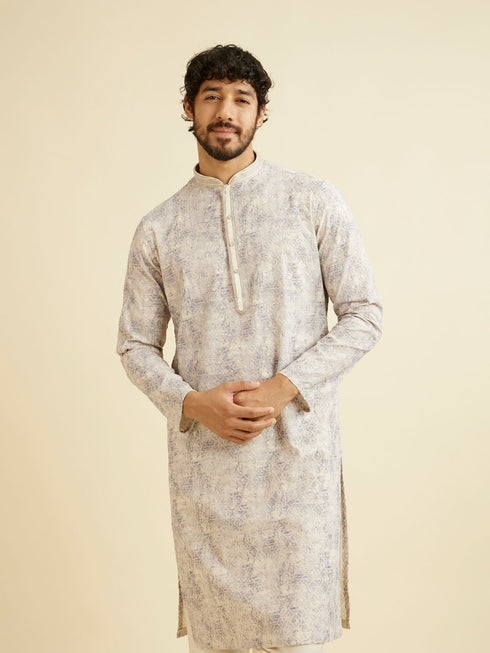 Manyavar Lavendar Grey Chikankari Patterned Kurta Set