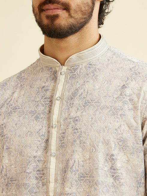 Manyavar Lavendar Grey Chikankari Patterned Kurta Set