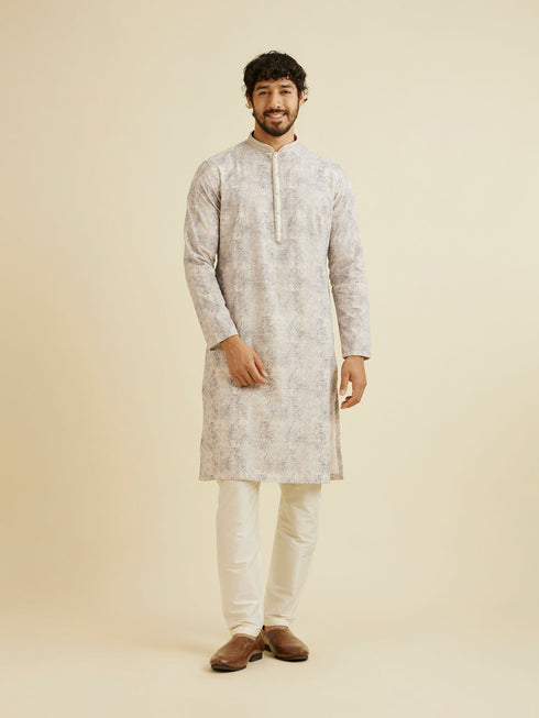 Manyavar Lavendar Grey Chikankari Patterned Kurta Set