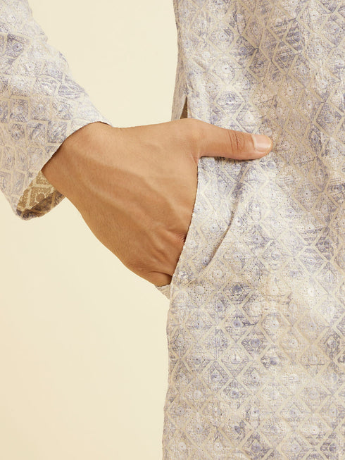 Manyavar Lavendar Grey Chikankari Patterned Kurta Set