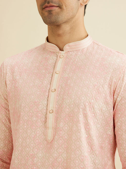 Manyavar Baby Pink Chikankari Patterned Kurta Set