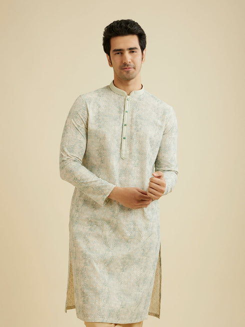 Manyavar Soft Green Chikankari Patterned Kurta Set