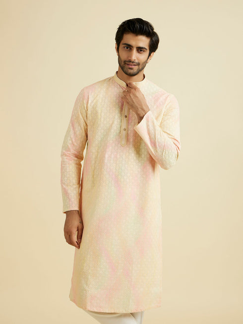 Manyavar Elegant Yellow Cotton Kurta Pajama