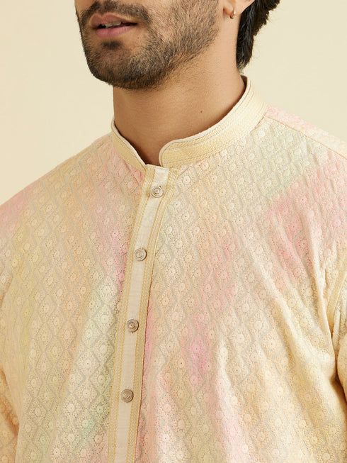 Manyavar Elegant Yellow Cotton Kurta Pajama