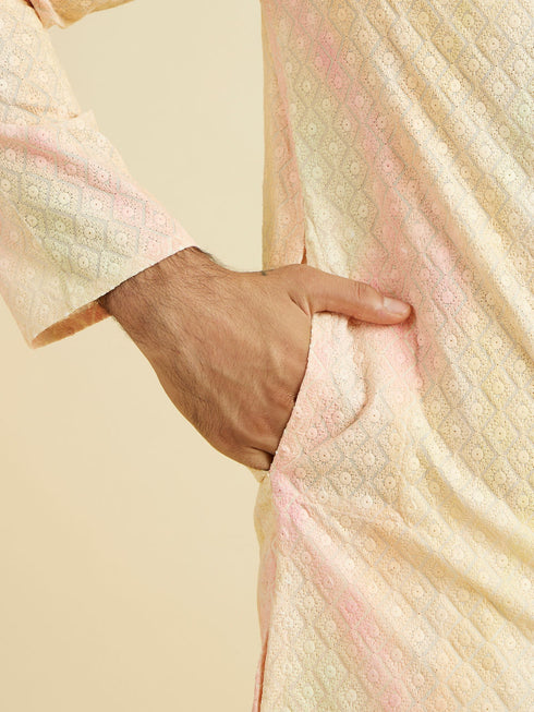 Manyavar Elegant Yellow Cotton Kurta Pajama