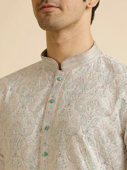 Manyavar Pista Green Chikankari Elegance Kurta Pajama