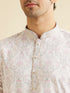 Manyavar Pink & Warm White Chikankari Inspired Floral Buta Print Kurta Set