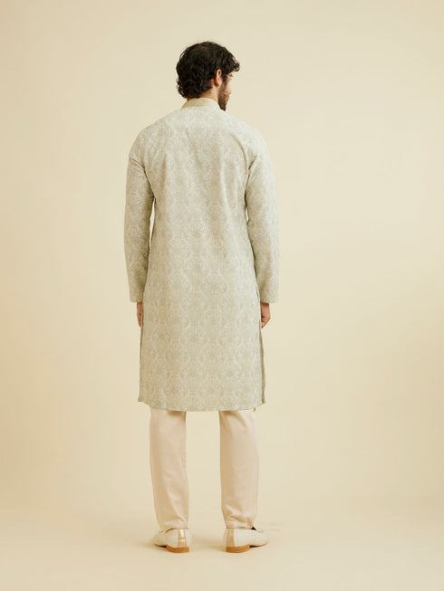 Manyavar Soft Green Chikankari Inspired Floral Buta Print Kurta Set