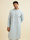 Manyavar Light Blue Jaal and Medallion Patterned Kurta Set