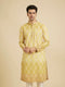 Manyavar Mustard Yellow Ogee Pattern Chikankari Inspired Ditsy Print Kurta Set