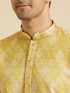 Manyavar Mustard Yellow Ogee Pattern Chikankari Inspired Ditsy Print Kurta Set