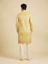 Manyavar Mustard Yellow Ogee Pattern Chikankari Inspired Ditsy Print Kurta Set