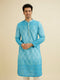 Manyavar Light Blue Blended Cotton Kurta Pajama