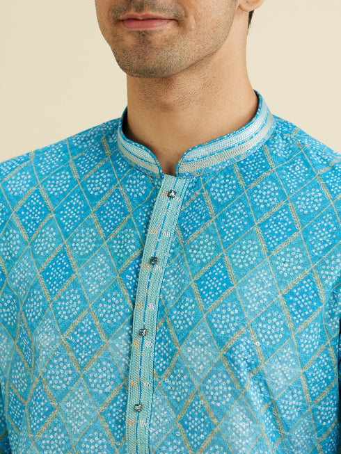 Manyavar Light Blue Blended Cotton Kurta Pajama