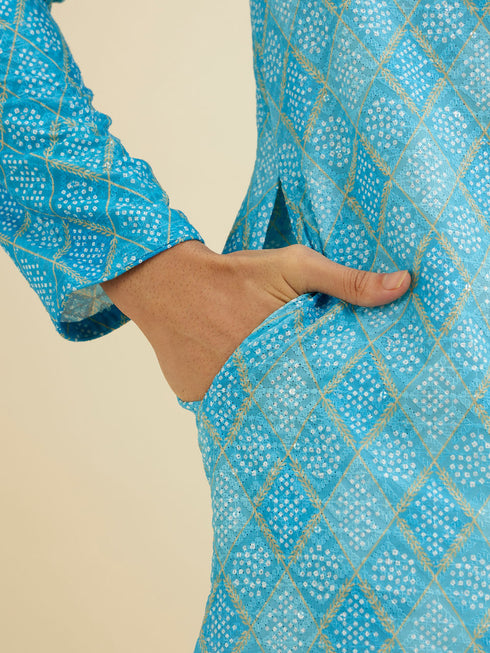 Manyavar Light Blue Blended Cotton Kurta Pajama