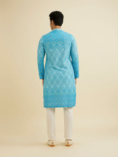Manyavar Light Blue Blended Cotton Kurta Pajama