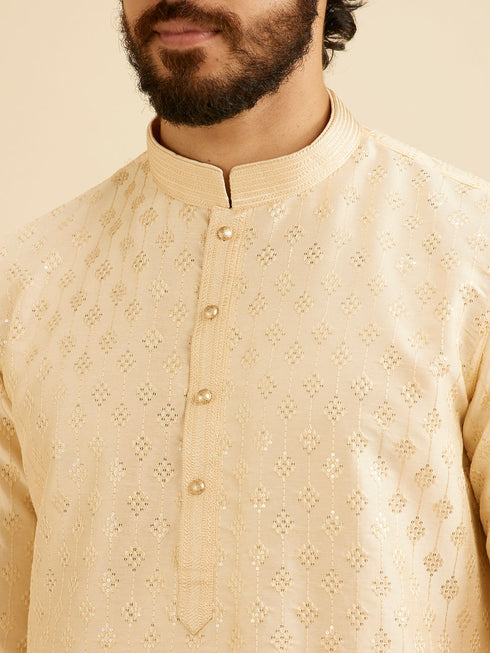 Manyavar Cream Beige Kurta Set with Patra Work