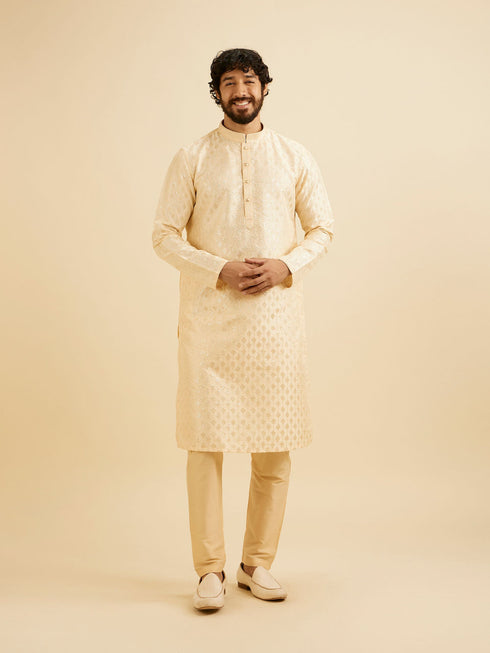 Manyavar Cream Beige Kurta Set with Patra Work