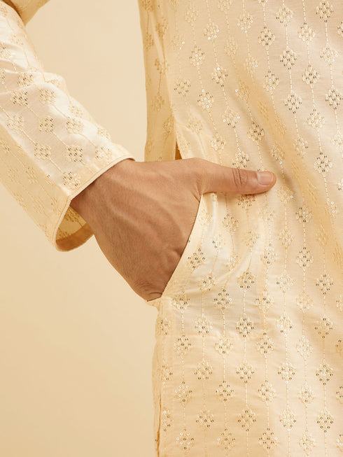 Manyavar Cream Beige Kurta Set with Patra Work