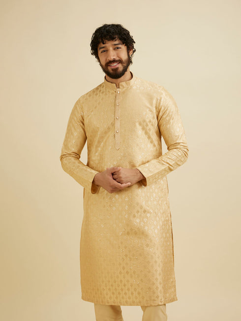 Manyavar Light Fawn Kurta Set with Patra Work
