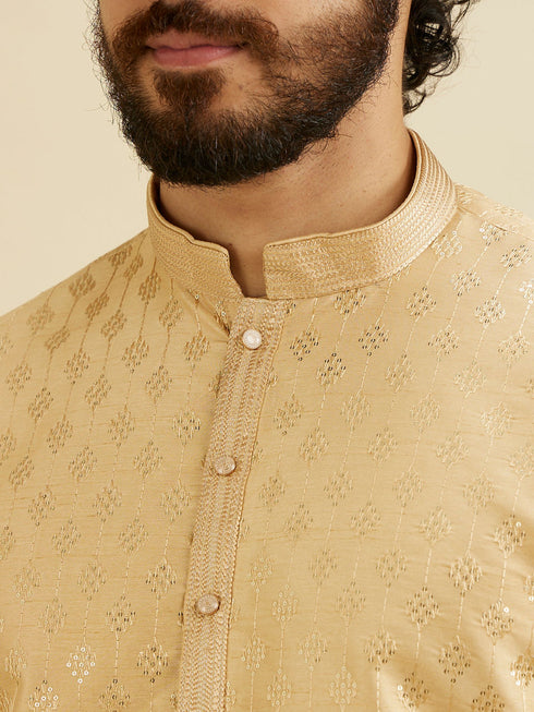 Manyavar Light Fawn Kurta Set with Patra Work