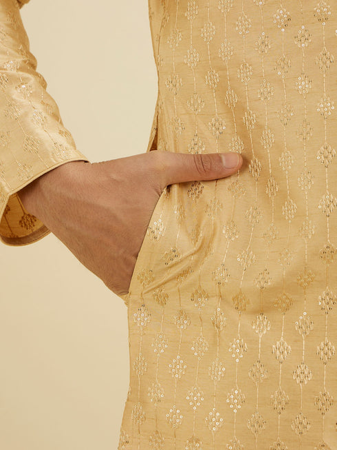 Manyavar Light Fawn Kurta Set with Patra Work