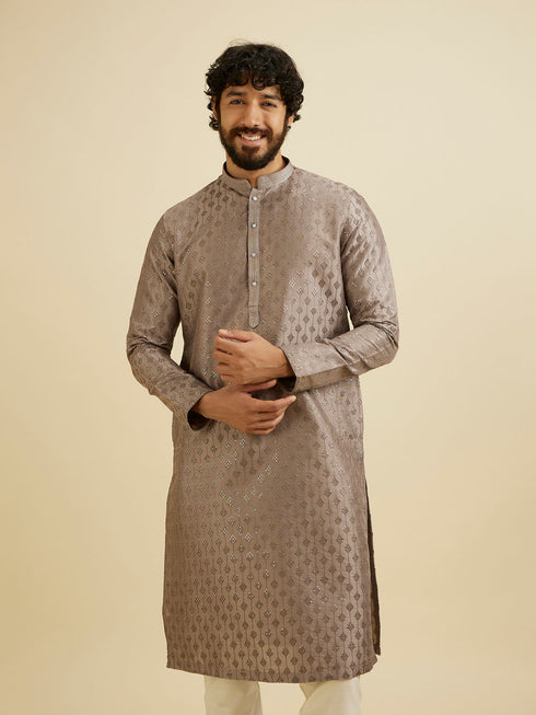 Manyavar Battleship Grey Kurta Set with Patra Work