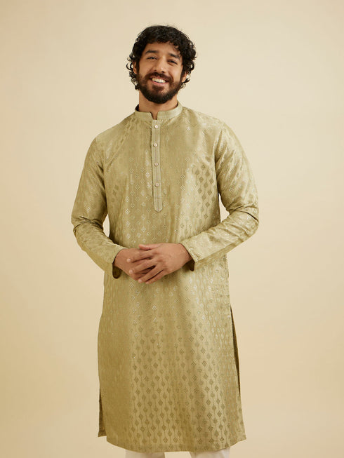 Manyavar Soft Green Kurta Set with Patra Work