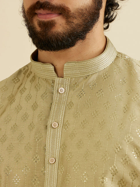 Manyavar Soft Green Kurta Set with Patra Work
