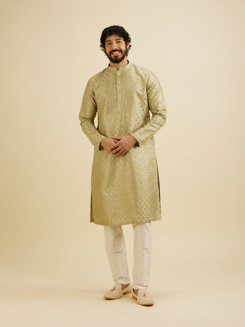 Manyavar Soft Green Kurta Set with Patra Work