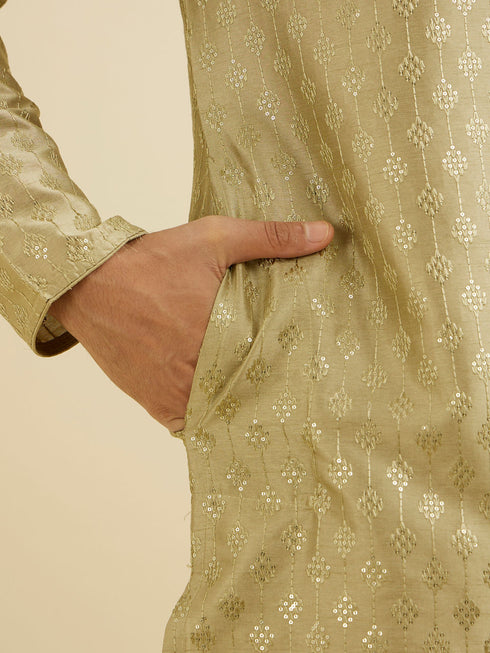 Manyavar Soft Green Kurta Set with Patra Work