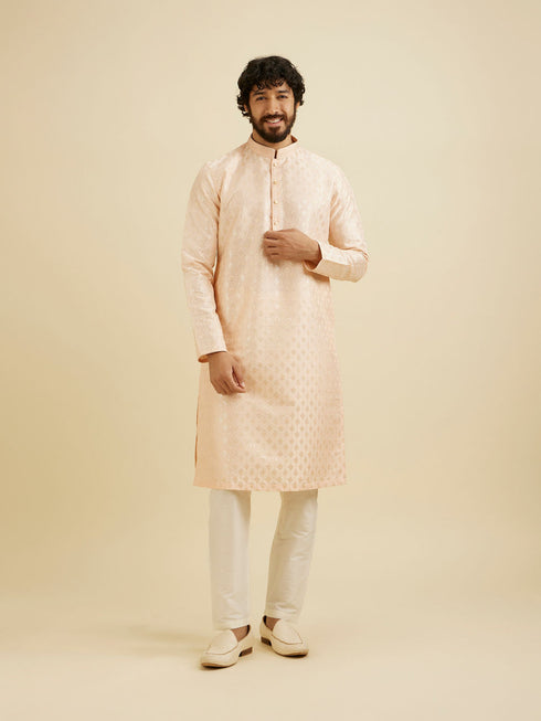 Manyavar Pale Peach Kurta Set with Patra Work