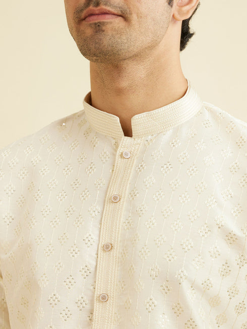 Manyavar Warm White Kurta Set with Patra Work