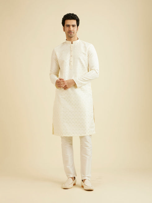 Manyavar Warm White Kurta Set with Patra Work