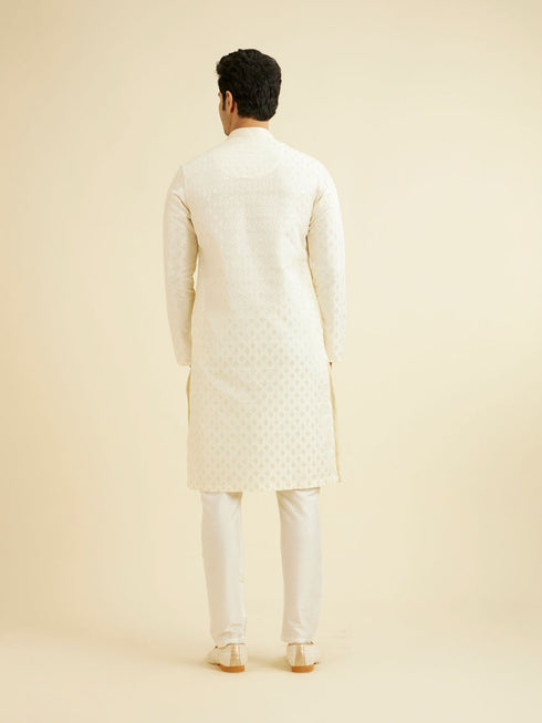 Manyavar Warm White Kurta Set with Patra Work