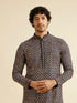 Manyavar Black and Beige Chikankari Grid Print Kurta Set