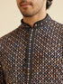 Manyavar Black and Beige Chikankari Grid Print Kurta Set