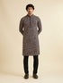 Manyavar Black and Beige Chikankari Grid Print Kurta Set