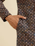 Manyavar Black and Beige Chikankari Grid Print Kurta Set