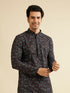 Manyavar Black & Brown Chikankari Grid Print Kurta Set